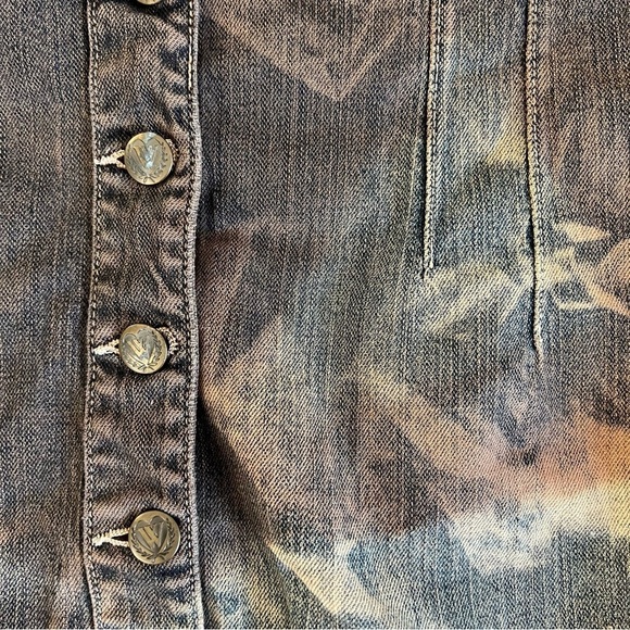 WILDFOX Denim Tie Dye Jean Mini Skirt Button Down Front Size 26 - Picture 3 of 8
